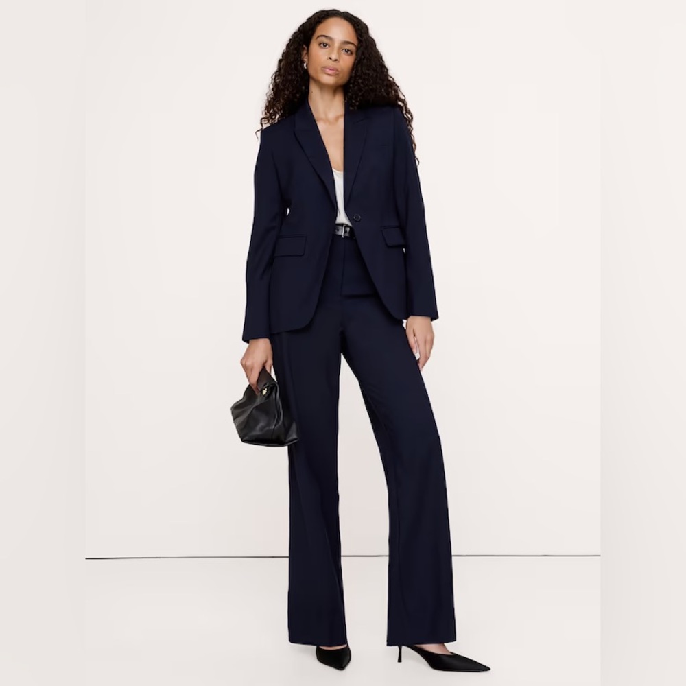 NWT! Banana Republic Navy High-Rise Modern Straight Italian Wool Pant 🖤 539384